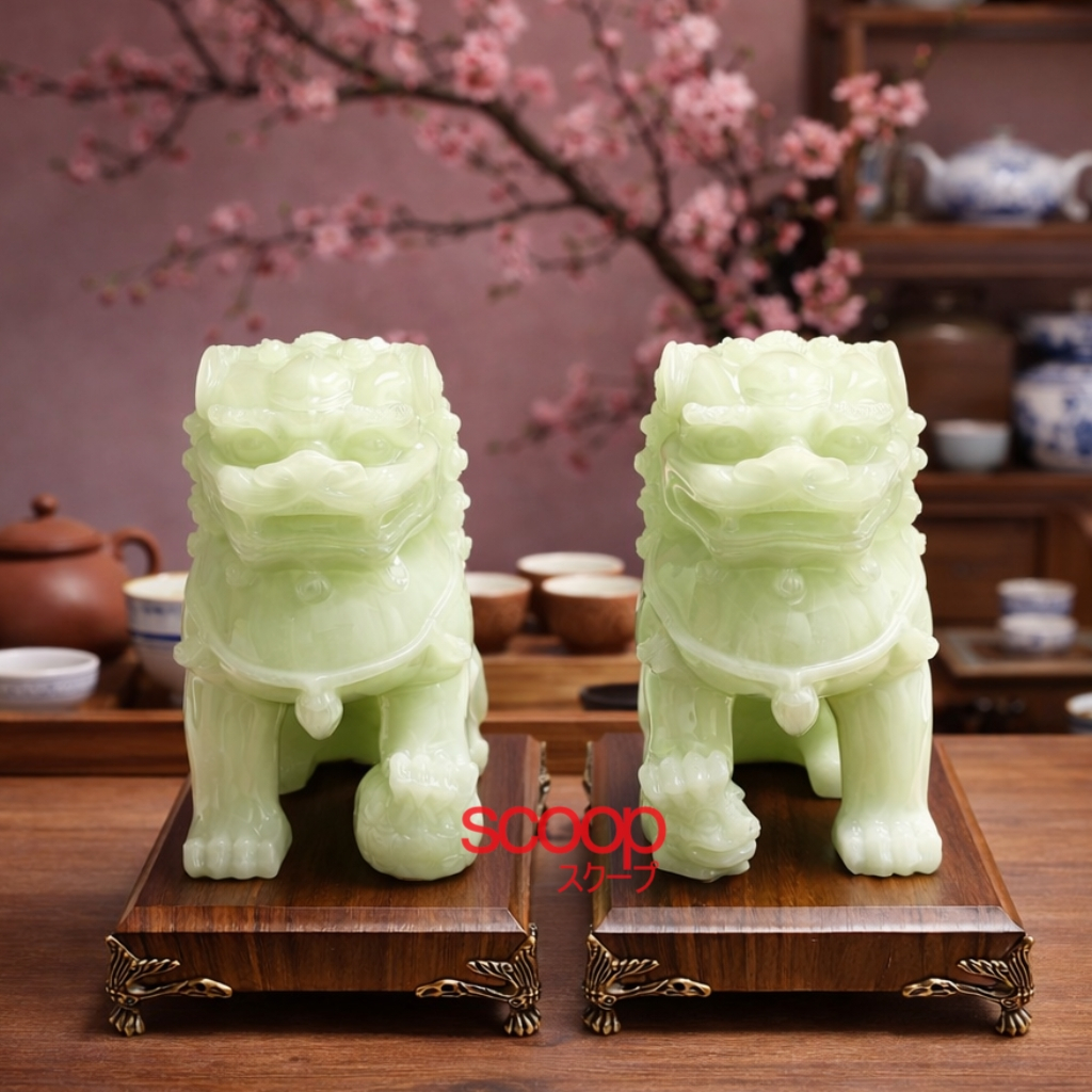 Scoop Pajangan Fengshui Naga Singa QiLin Giok Kristal Imitasi Sepasang 76210100