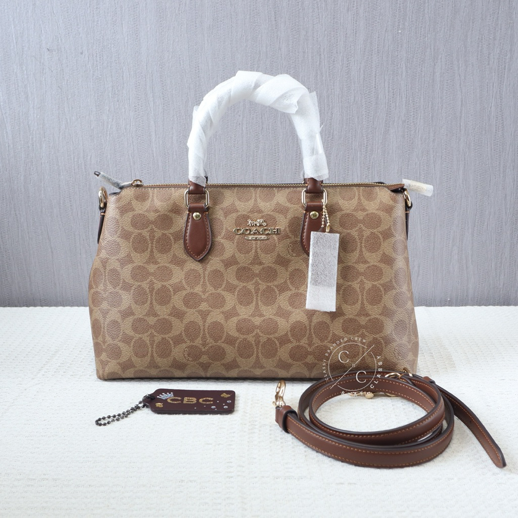 (Classy Branded Crew) Tas Georgia Satchel Bag In Signature Canvas Tan Brown