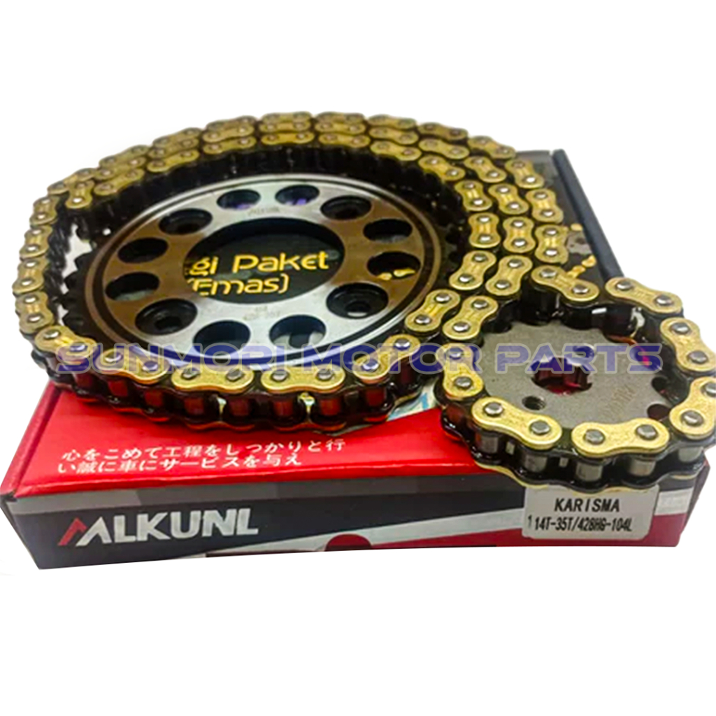 GEARSET GEAR PAKET SET GIRSET HONDA KARISMA SUPRA X 125 14T 35T MLKUNL RANTAI GOLD RACING MODEL SSSG