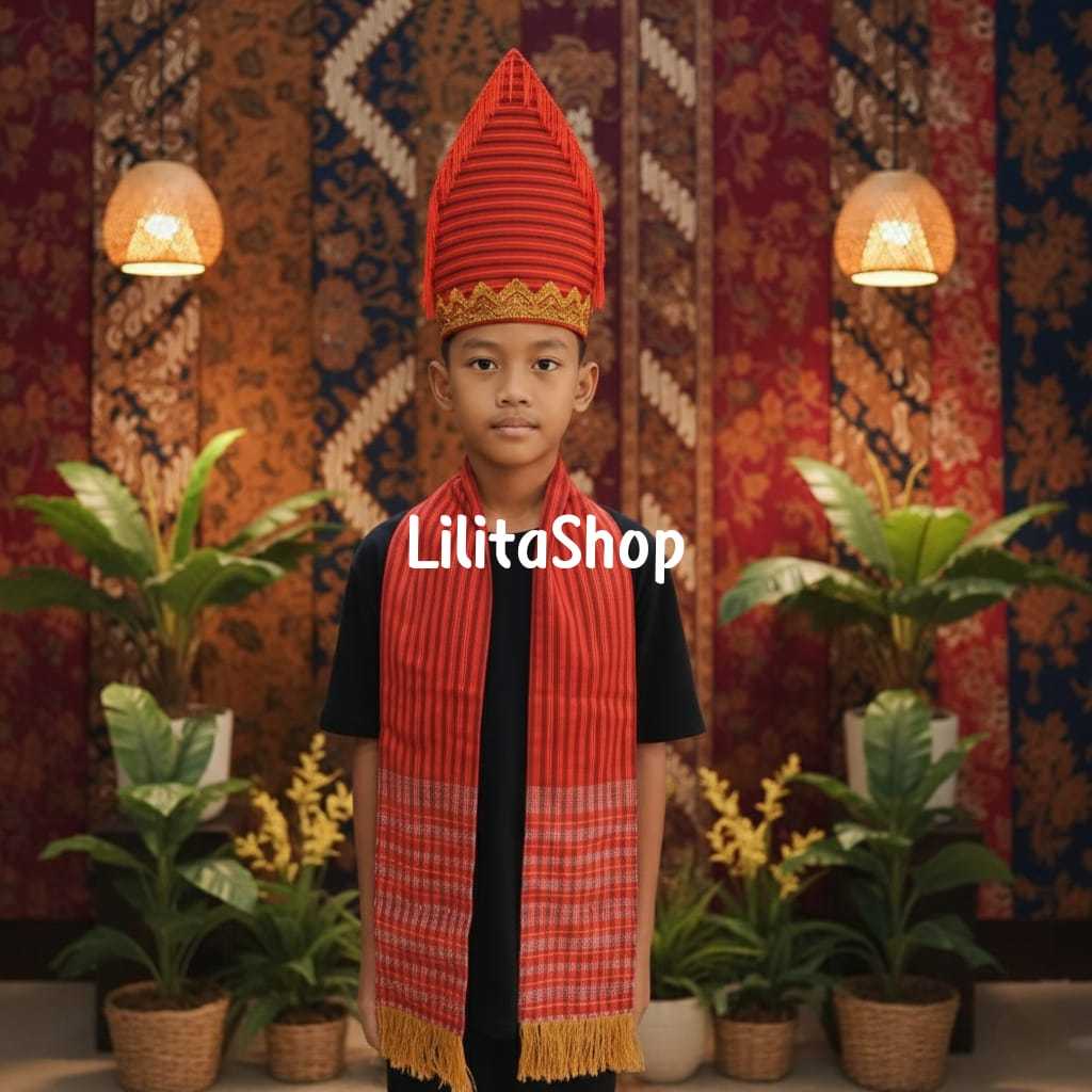 Paket Topi dan Stola Ulos Ragihotang Anak / Kostum Tradisional / Etnik Adat Batak Toba