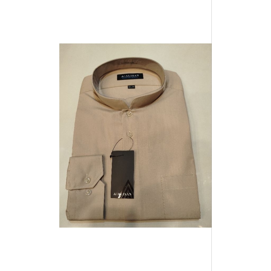 Kemeja Alisan Koko Polos Warna Coklat Krem Lengan Panjang Size 16.5-17.5 Reguler