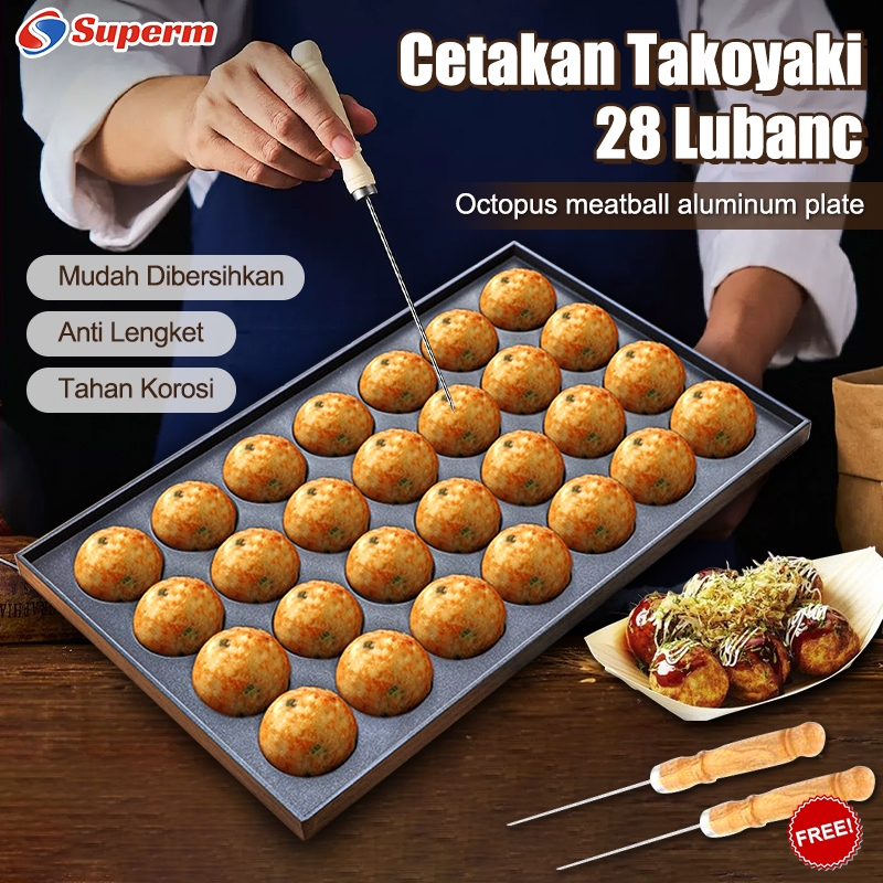 Cetakan Takoyaki 28 Lubang Anti Lengket Aluminium Cetakan takoyaki/ No-Stick Baking Tray Cetakan Tak