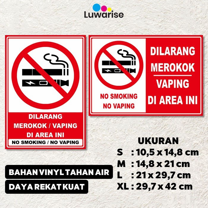 Stiker Dilarang Merokok Vape Area Vinyl Glossy Anti Air S M L XL