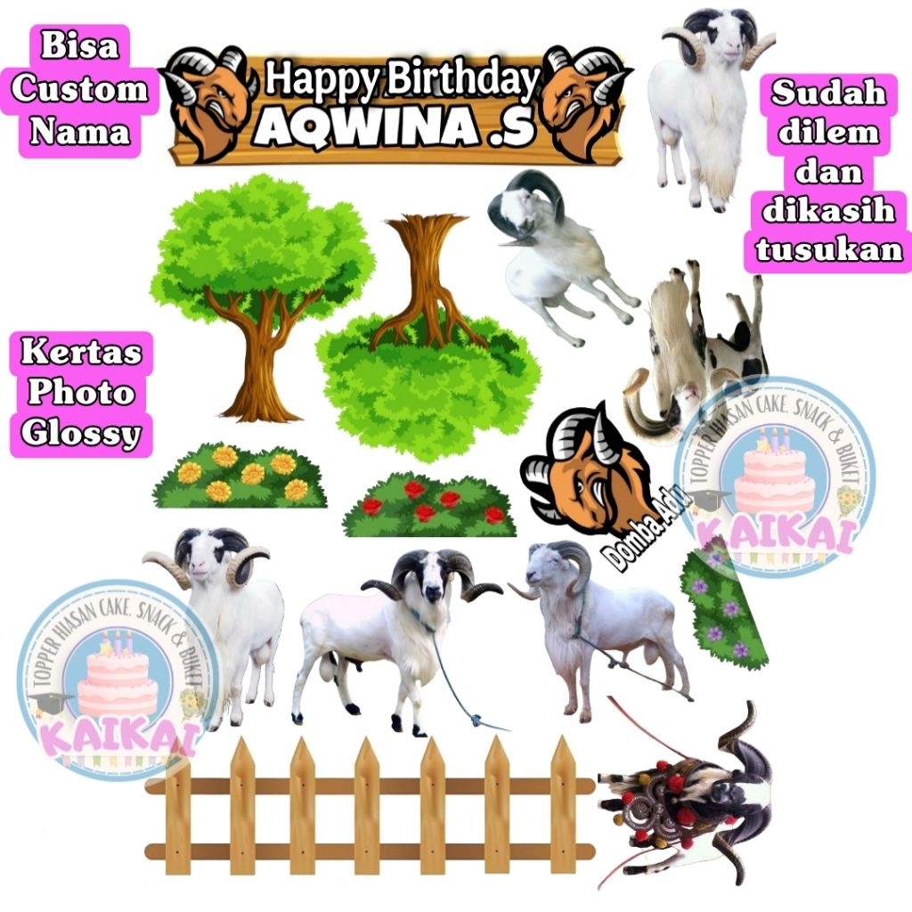 Topper Cake Domba Garut Custom Nama Happy Birthday Khitan