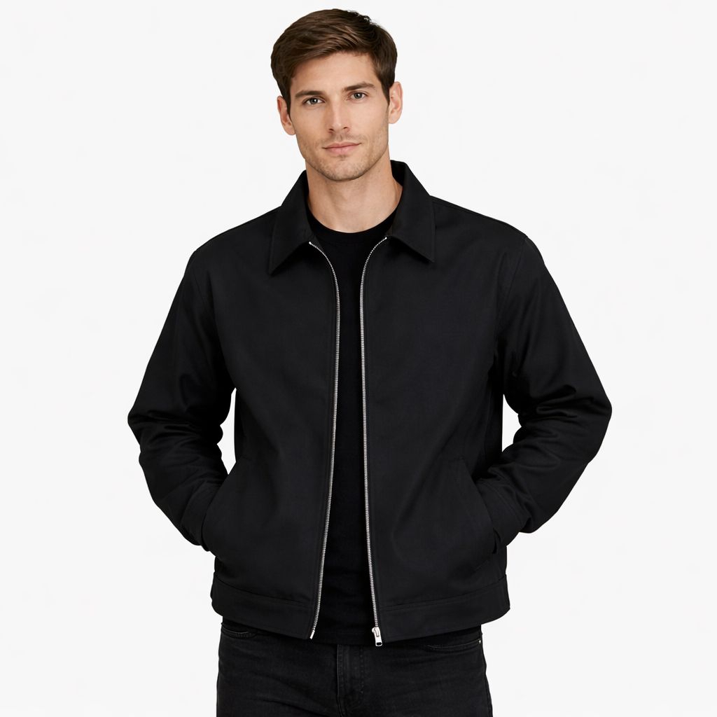 KEMEJA WORKSHIRT  - Kemeja Zipper Pria Warna Hitam - Bahan Drill,  Streetwear Korea
