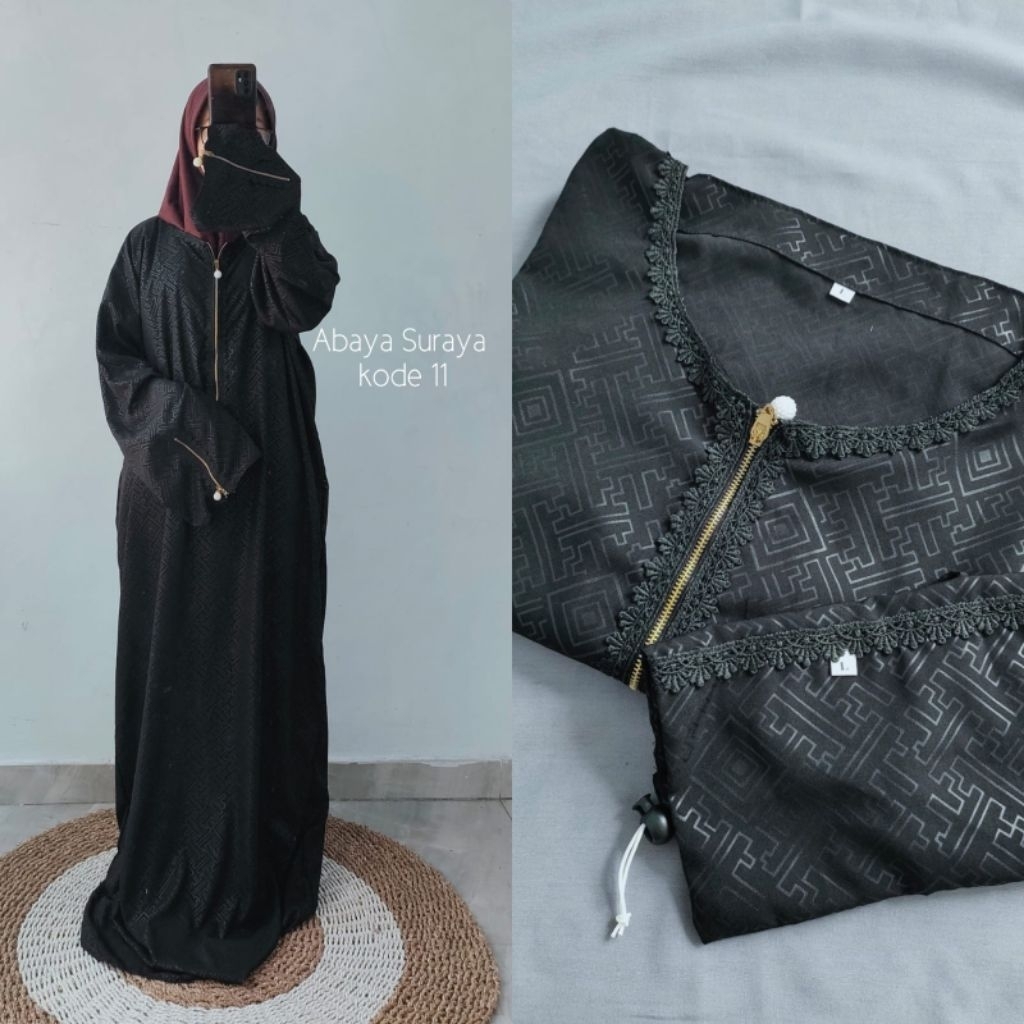 ABAYA SURAYA | ABAYA TRAVELING JETBLACK | ABAYA JETBLACK EMBOSS