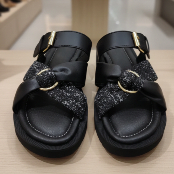 Sandal Flat Shoes Tali Silang Korean Style Wanita Ukuran Jumbo Besar Big Size 41 42 43 44