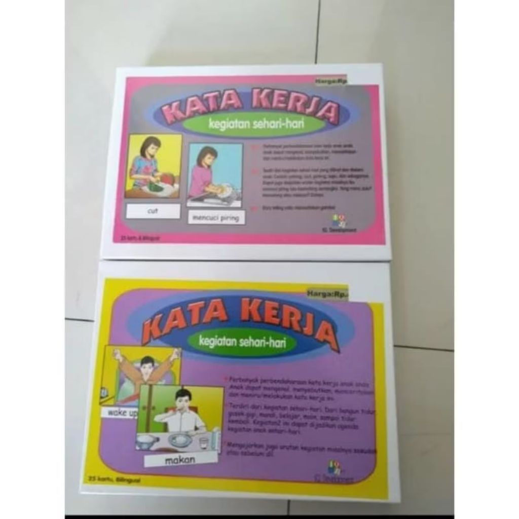 (BLUETOYS) KARTU  KATA KERJA ANAK IBU BILINGUAL/ALAT TERAPI WICARA