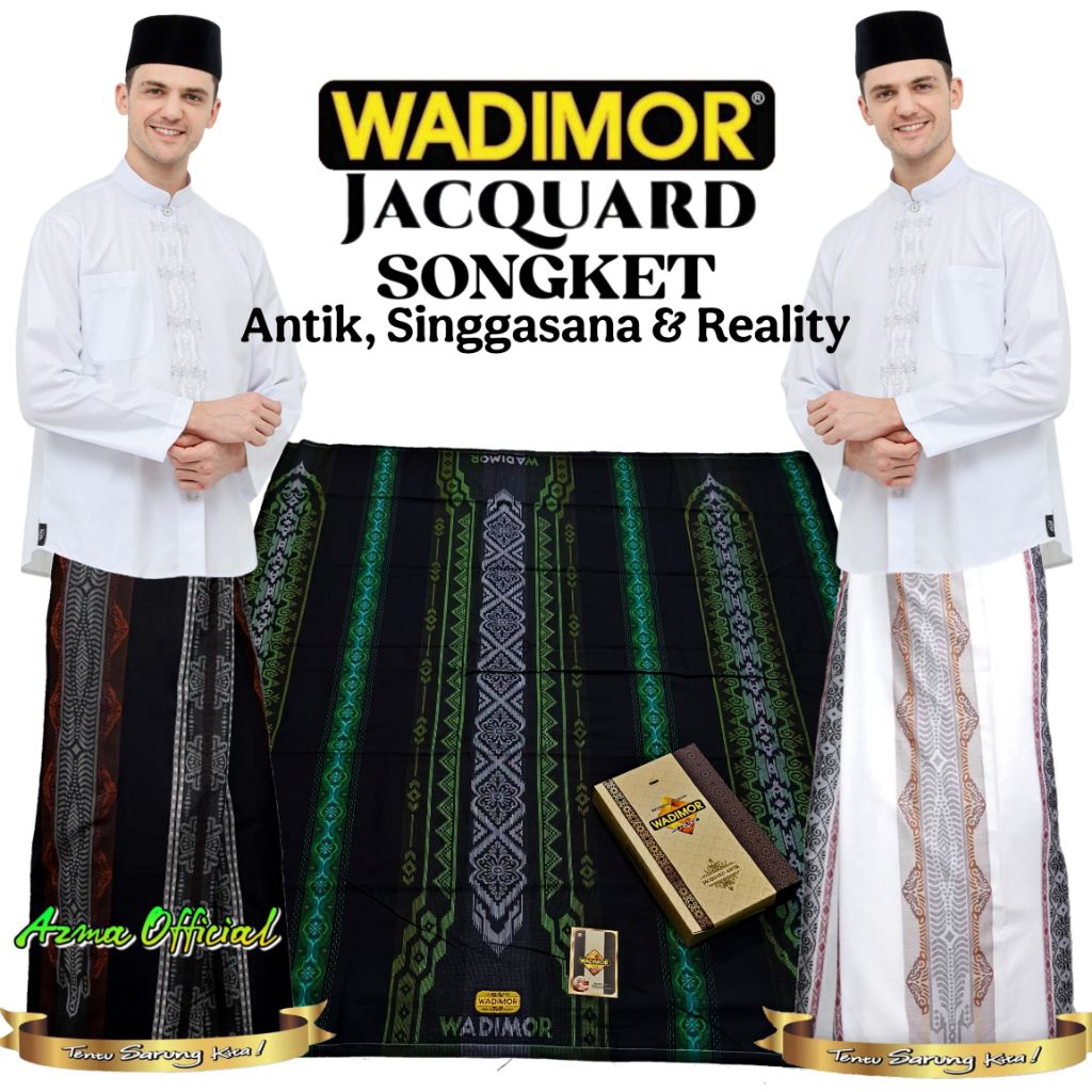 Sarung Wadimor Jacquard Full Songket Antik Singgasana Reality Motif Hitam Putih Warna Seri Terbaru
