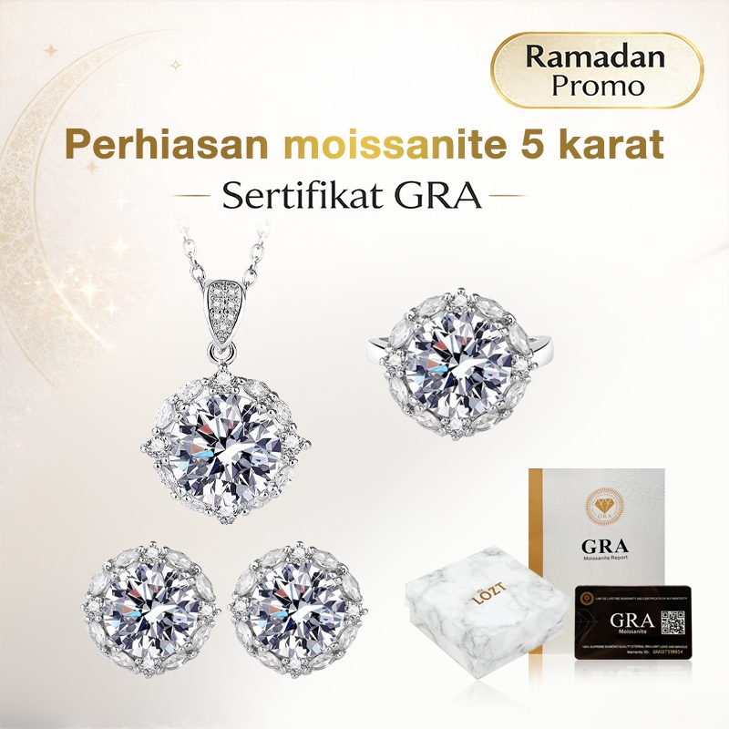 [Promosi Ramadan ] Moissanite Perhiasan set anting berlian asli bersertifikat moissanite cincin kalu