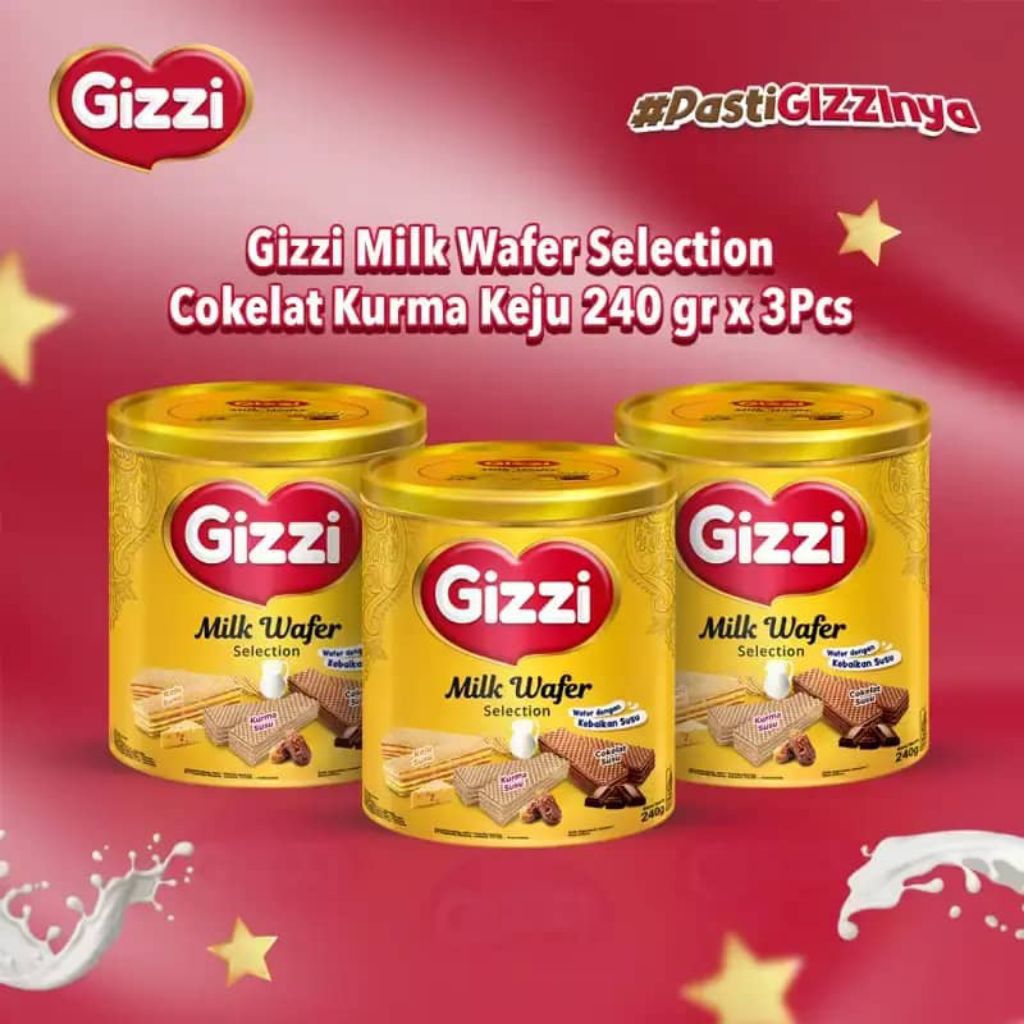 PAKET HEMAT 3 PCS GIZZI MILK WAFER KALENG 240gr BISKUIT PARSEL LEBARAN KUE COKLAT