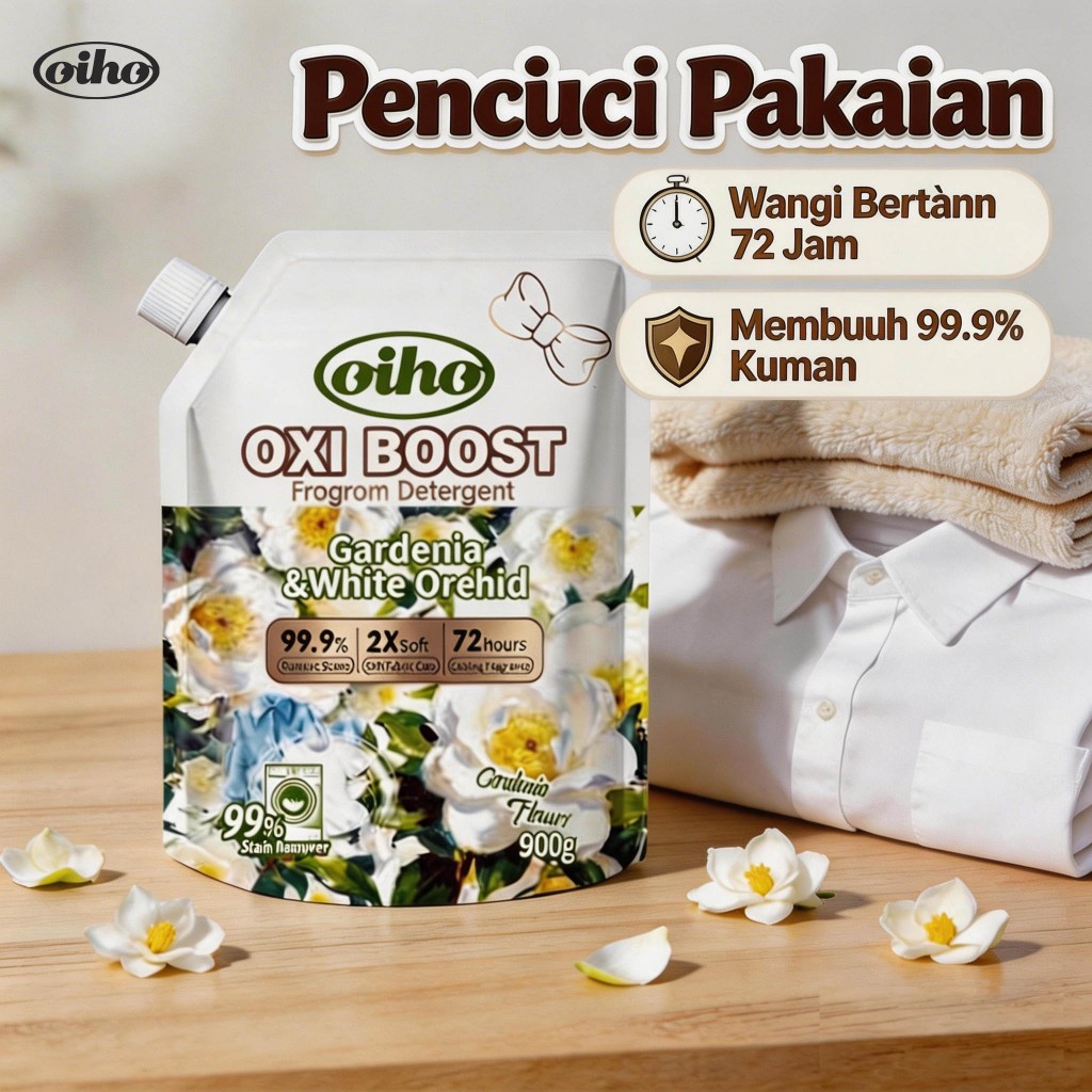 Oiho Pencuci Pakaian Detergen Cair 900/1850g | Hemat & Ampuh | Wangi Tahan Lama | Anti Noda Deterjen
