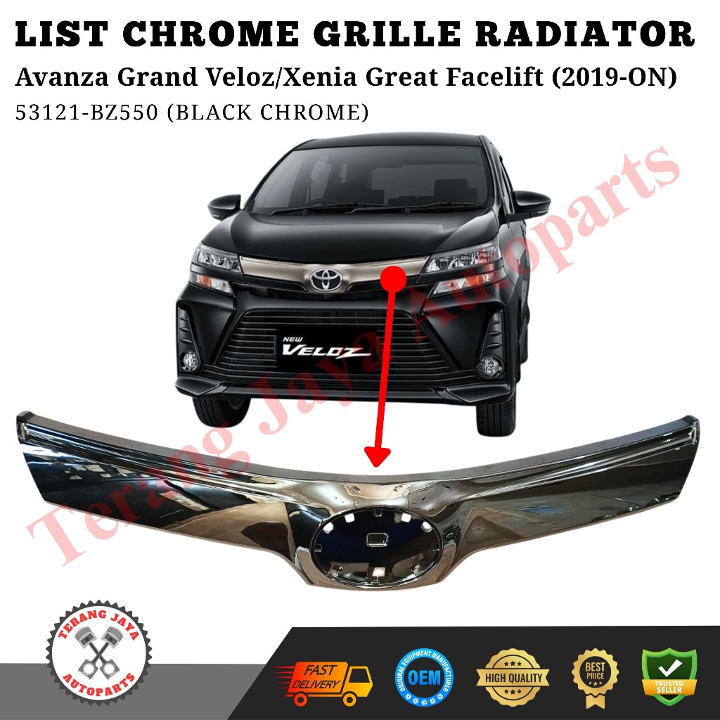 List Chrome Grille Radiator Kap Mesin (Black Chrome) Avanza Grand Veloz (2019-ON) 53121-BZ550 OEM