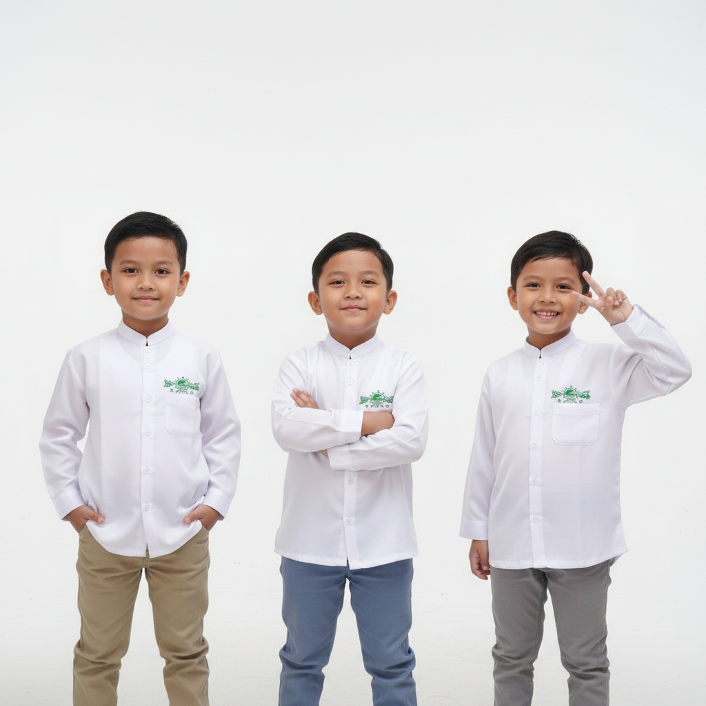 Baju koko ANAK logo NU kemeja koko anak lengan pendek katun toyobo