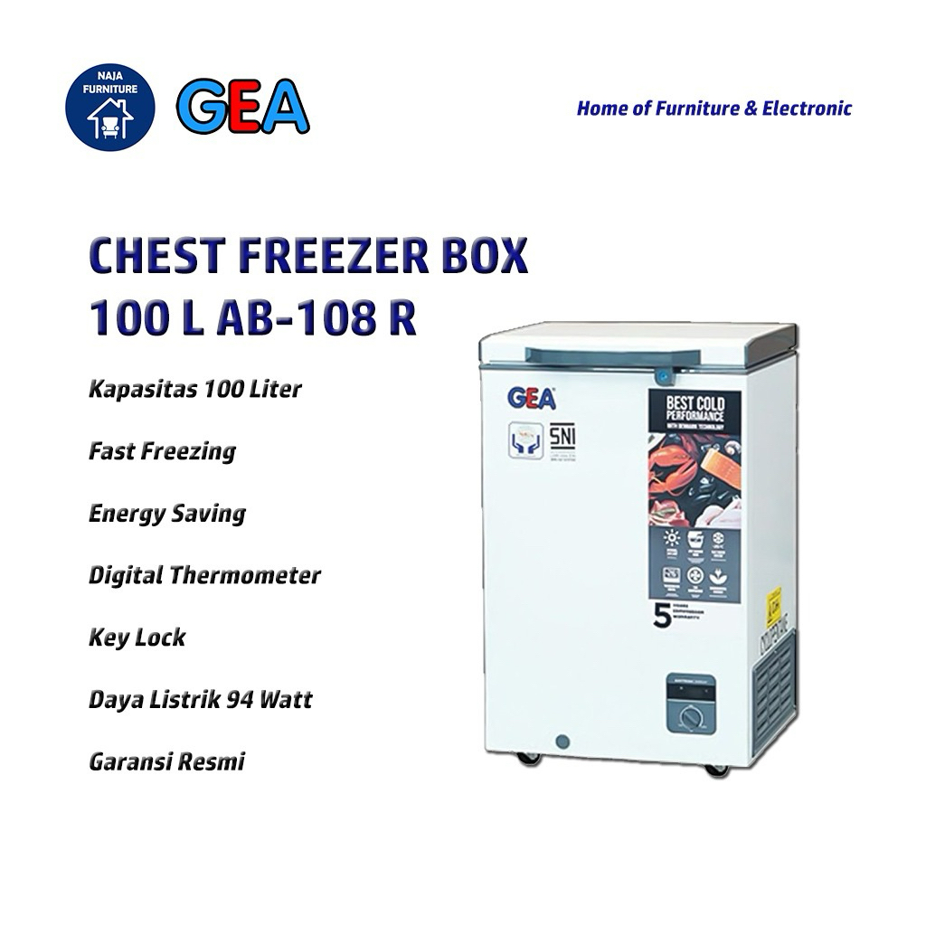 GEA Chest Freezer Box 100 Liter AB-108 R | Freezer Box GEA 100 Liter | Freezer Daging | Makanan | Ic