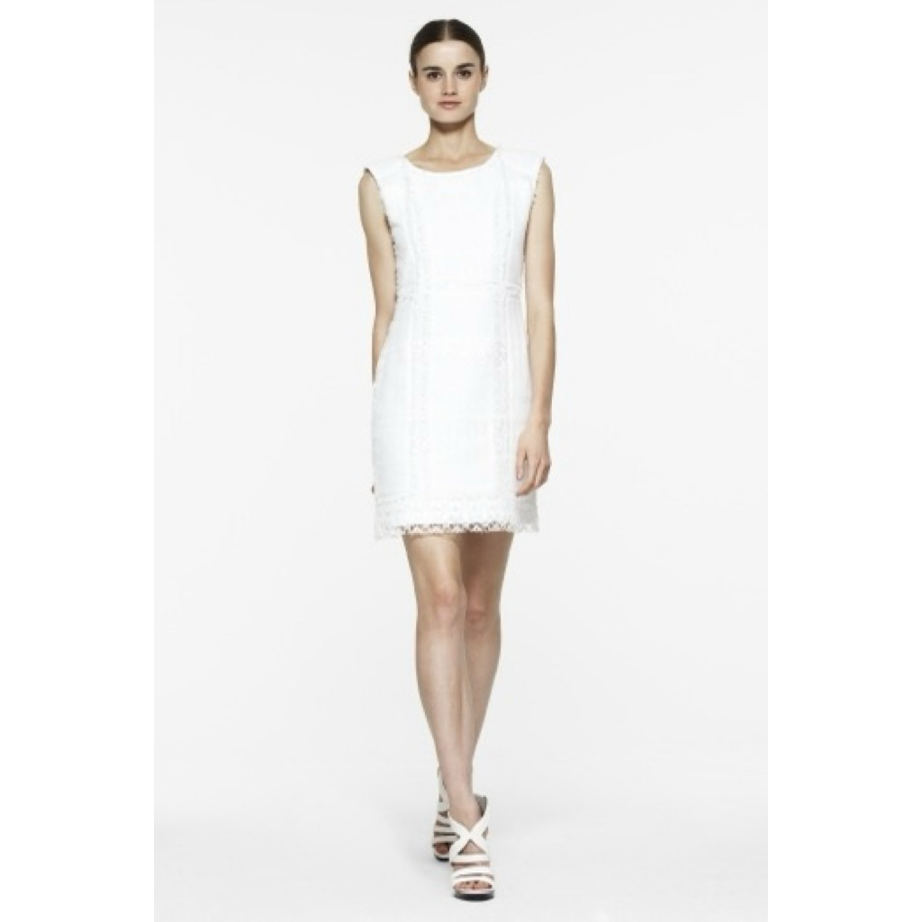 PRELOVED BCBG Maxazria White Sleeveless Lace Sheath Mini Dress Renda Fashion Wanita