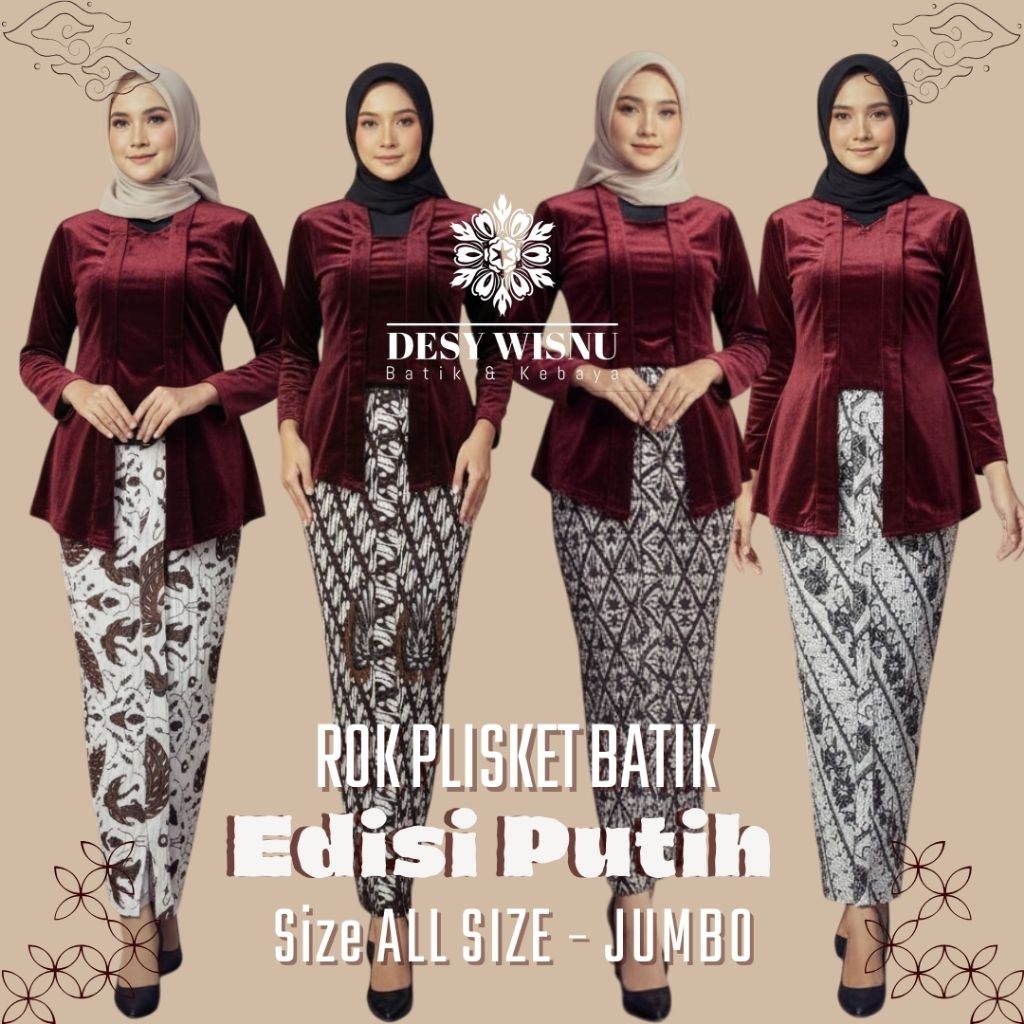 [EDISI PUTIH] Rok Plisket Span Batik Bawahan Kebaya Wiru Standar Jumbo Panjang Melar Rok Motif Konda