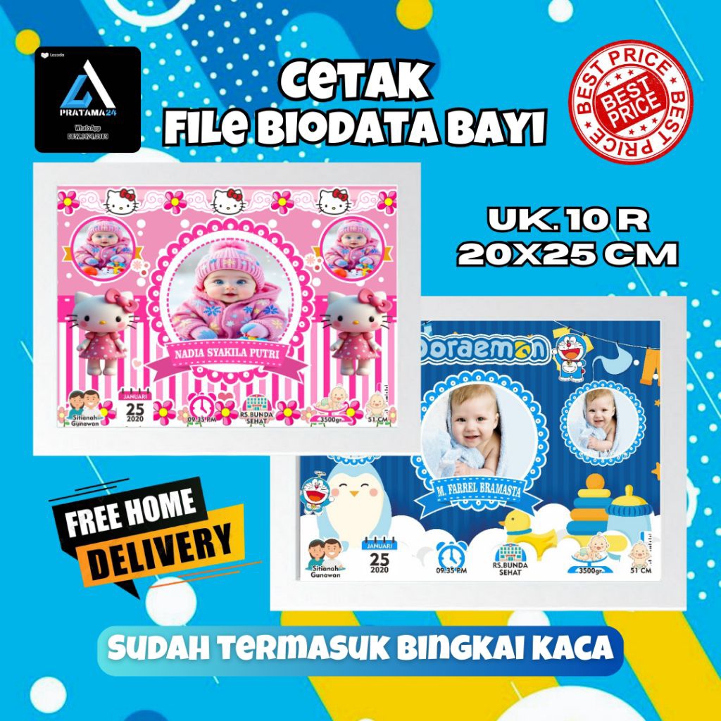New cetak Biodata bayi/Baby biodata bayi harga murah berkwalitas + bingkai kaca