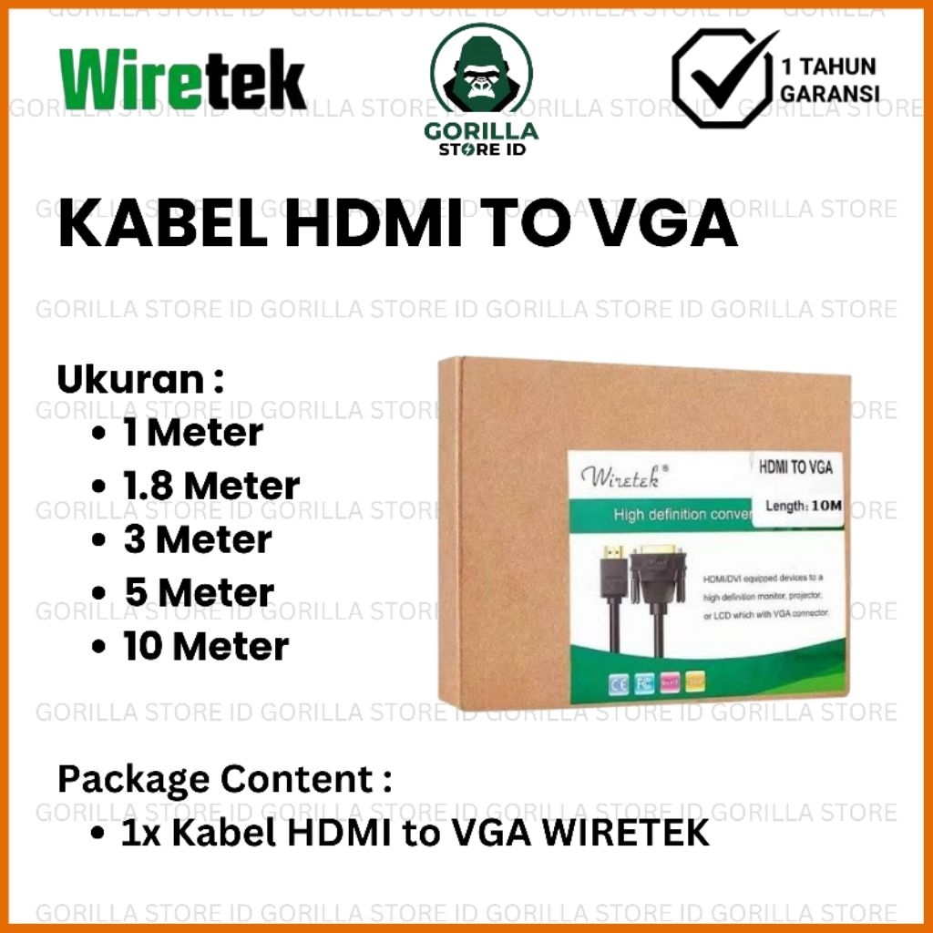 Wiretek Kabel HDMI to VGA 1M 1.8M 3M 5M 10M