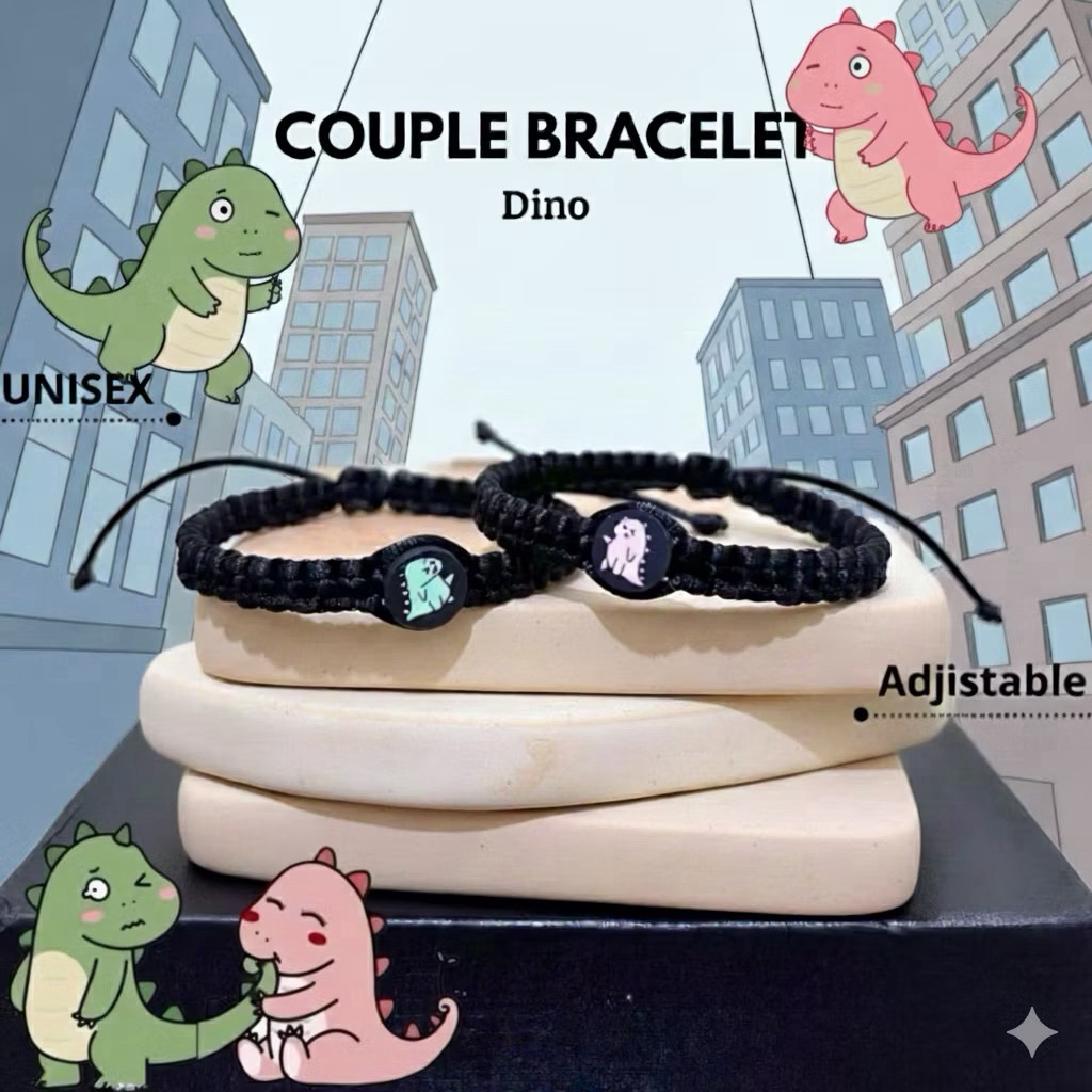 Gelang Couple Anyam Dino Hitam | gelang couple Dino | gelang dinosaurus