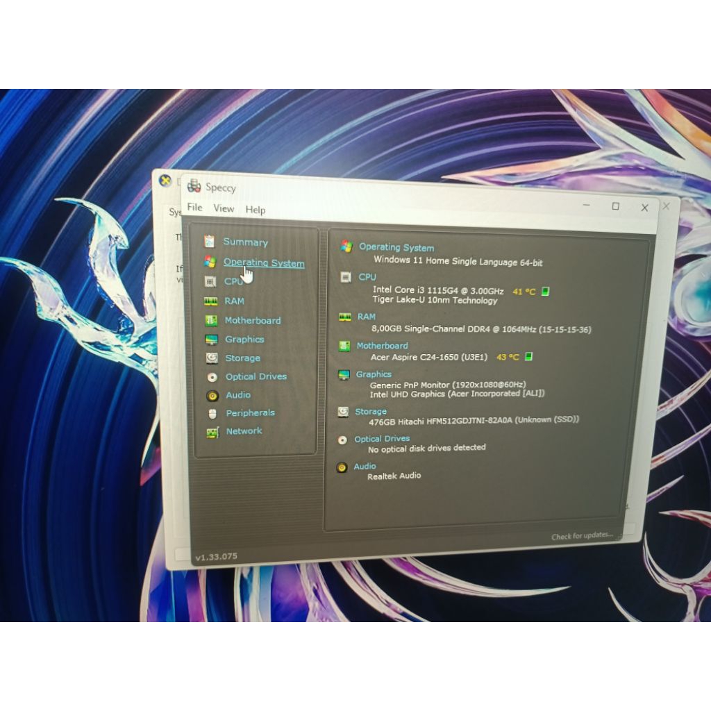 AIO PC ACER C24 1650 i3 gen 11th