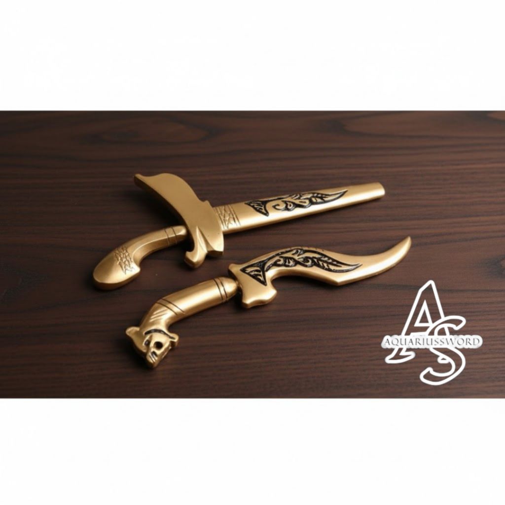 Sepasang kujang dan keris kuningan souvenir