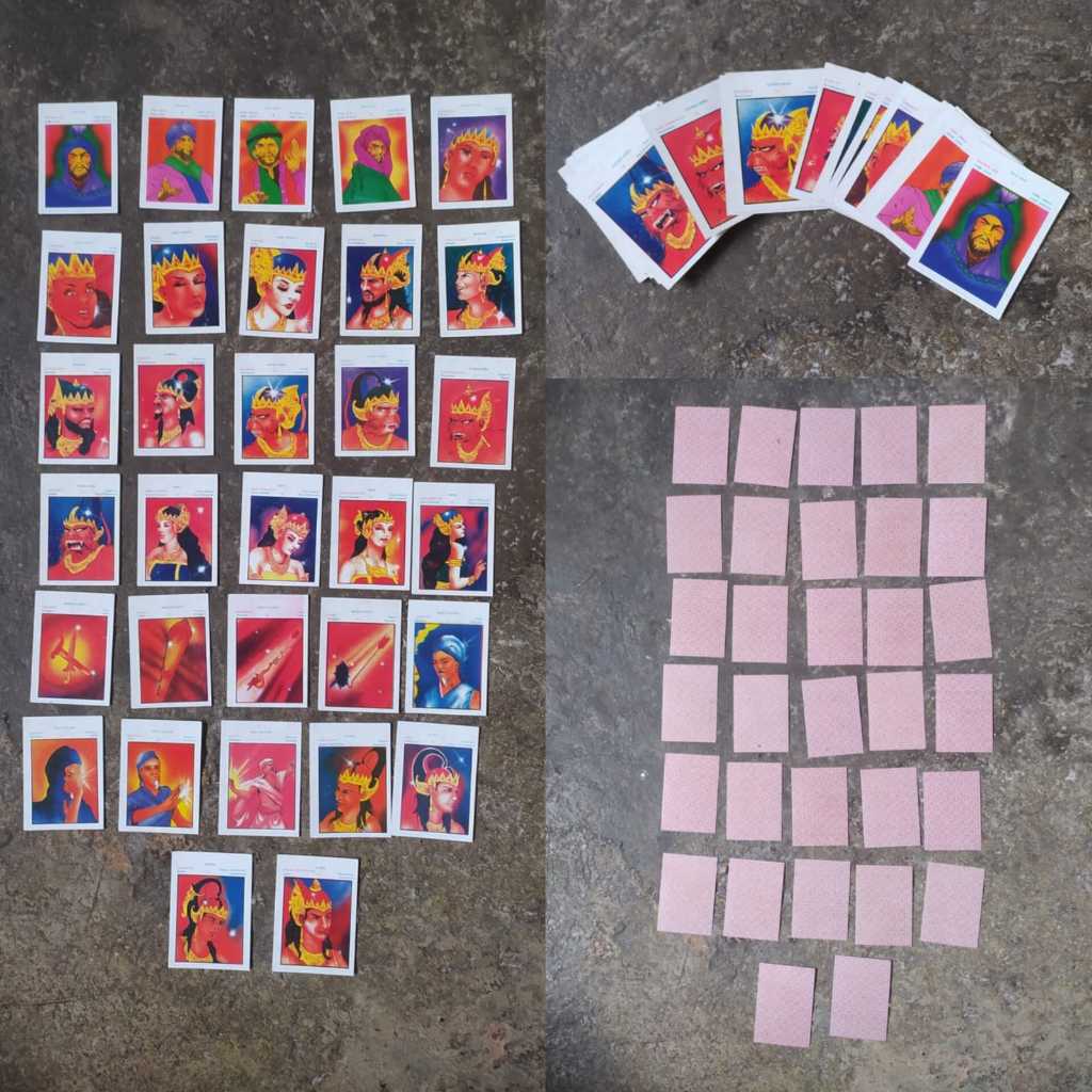 [ LENGKAP 32 KARTU ] MAINAN ANAK JADUL KARTU KWARTET SERI TOKOH WAYANG TAHUN 1980AN LAWAS