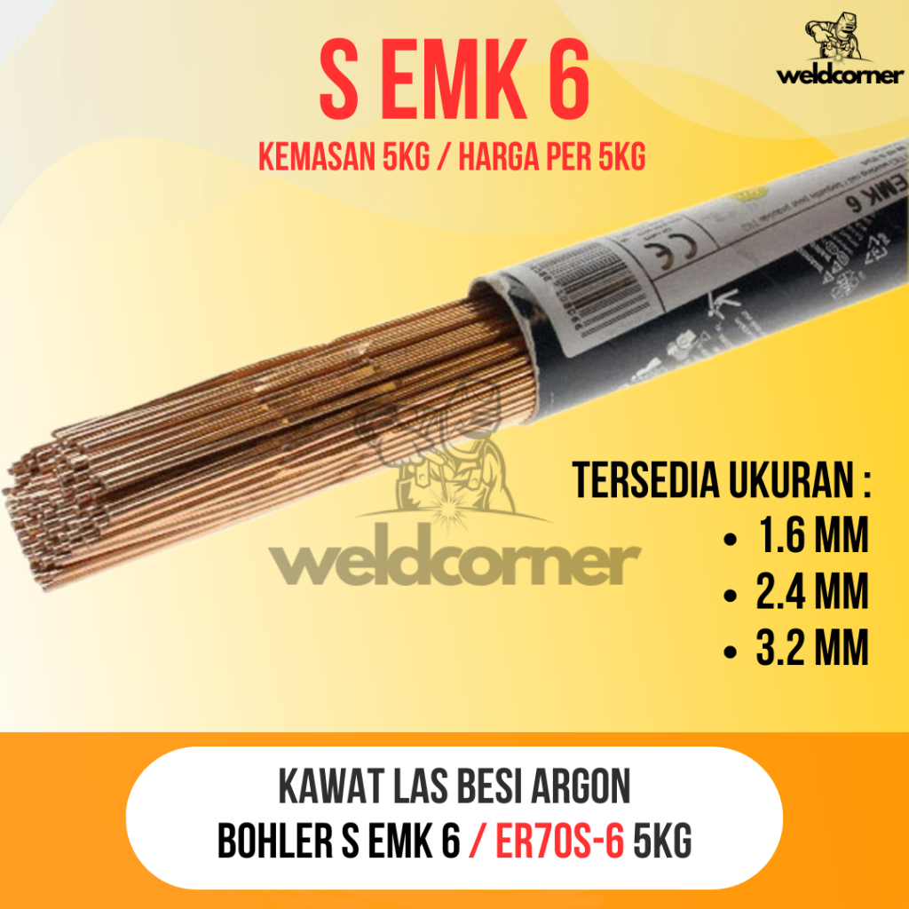 KAWAT LAS ARGON BOHLER S EMK 6 5KG (1.6MM 2.4MM 3.2MM) / KAWAT LAS ARGON BOHLER S EMK 6 ER70S-6
