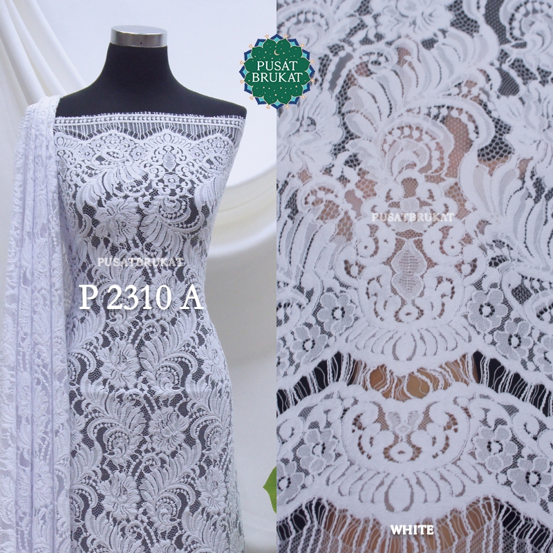 KAIN BROKAT SEMI ITALY PRANCIS PUTIH HITAM (Black & White) / BRUKAT PANEL KATUN P250CM X L140CM [har