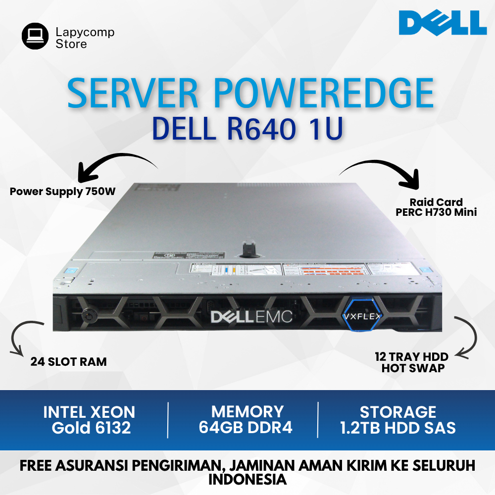 PC Server R640 1U Dual Processor Intel Xeon Gold 6132 Hdd 1,2TB Ram 128GB Server Sekolah RS Kantor