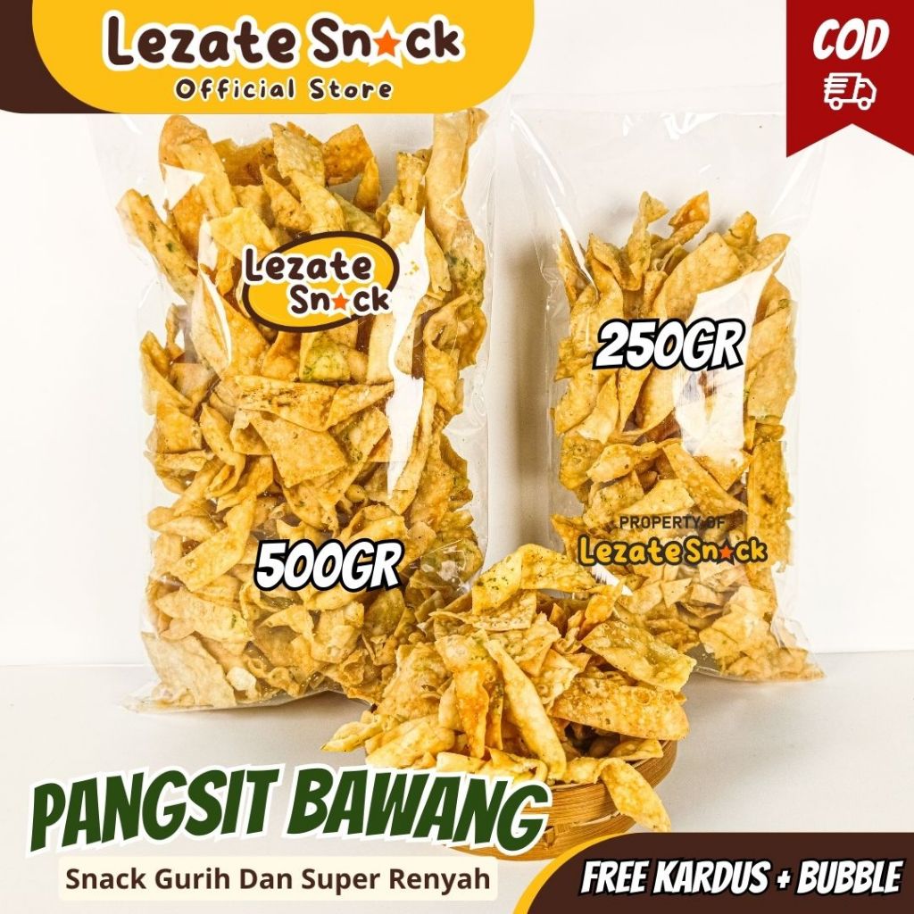 Kripik Bawang 500gr / Pangsit Bawang Rasa Gurih Asin / Kripik Pangsit Kiloan Murah / Lezate Shop