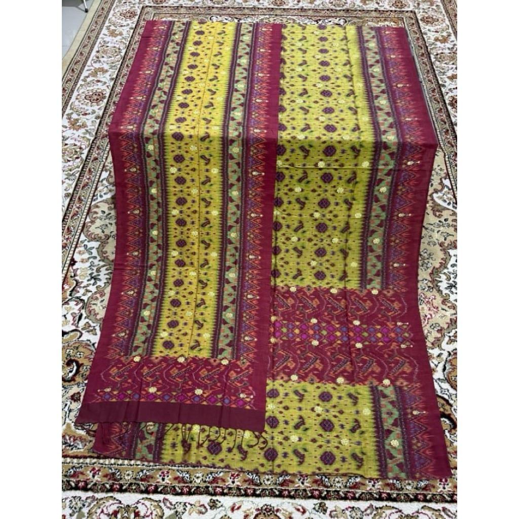 Set Kain Selendang Blongket Tenun Bahan SEMI SUTRA Asli Palembang