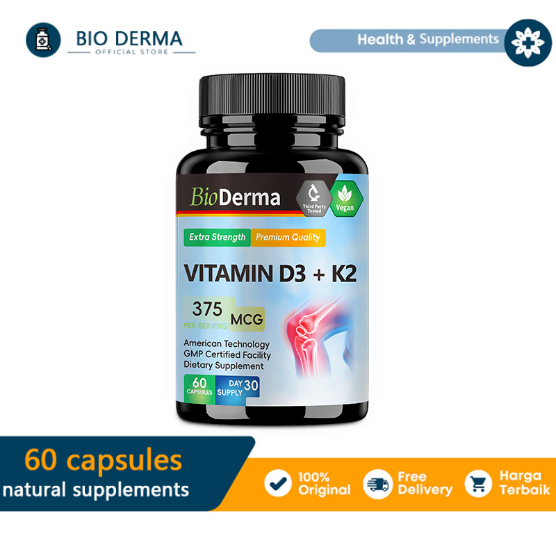 Bioderma Vitamin D3K2 1000IU BantuPembentukan Tulang Kuat TingkatkanKeseimbangan Mineral 60 Kapsul
