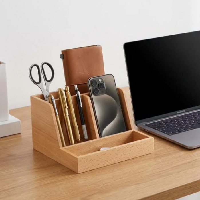 Tempat Pensil Rak Tempat Penyimpanan Pulpen Peralatan Tulis Kantor Rak Meja Belajar Aesthetic Kayu P