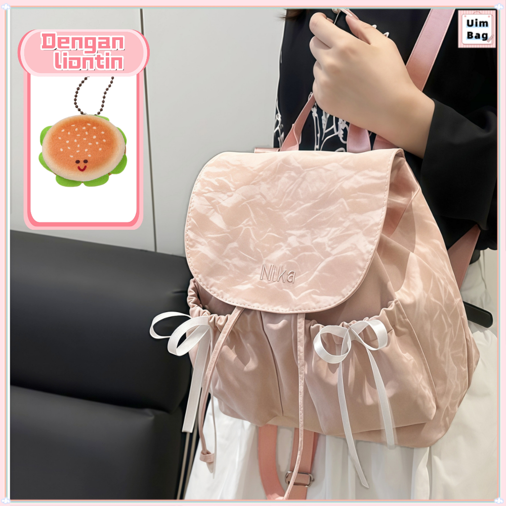 Tas Ransel Ins Kupukupu Busur Fashion Korea Tas Sekolah Kapasitas Besar Tas Komuter Cewek Tas Ransel