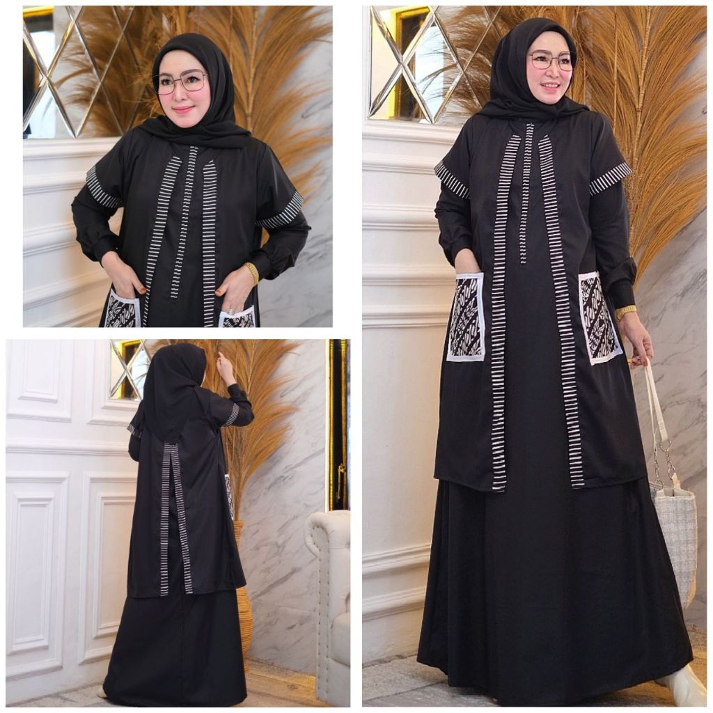 MAHESWARI PREMIUM DRESS/Gamis Syar'i Hitam/Gamis Inner Outer/Bahan Katun Toyobo Adem Nyaman/Busui Fr