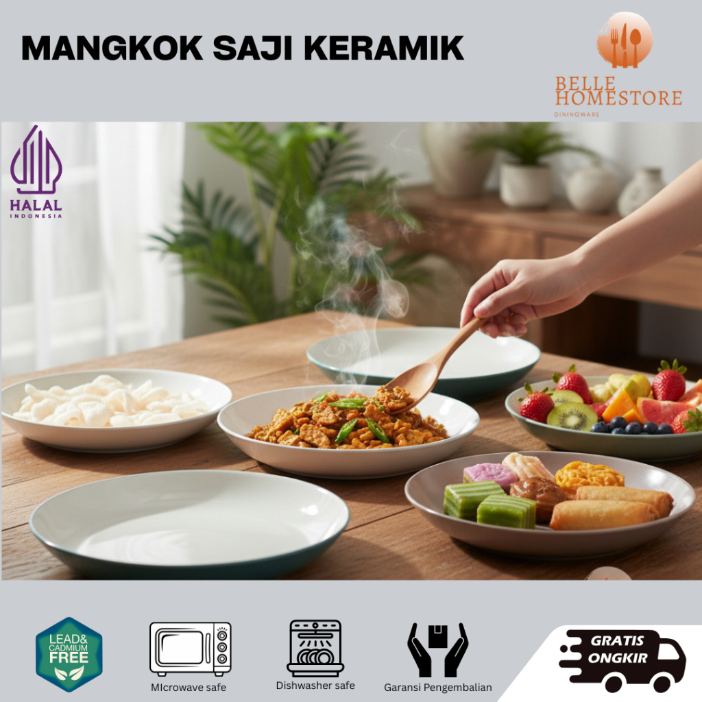 MANGKOK KERAMIK BESAR PRASMANAN D 30cm Saji Jumbo Besar Estetik buah sayur sate by Belle Homestore