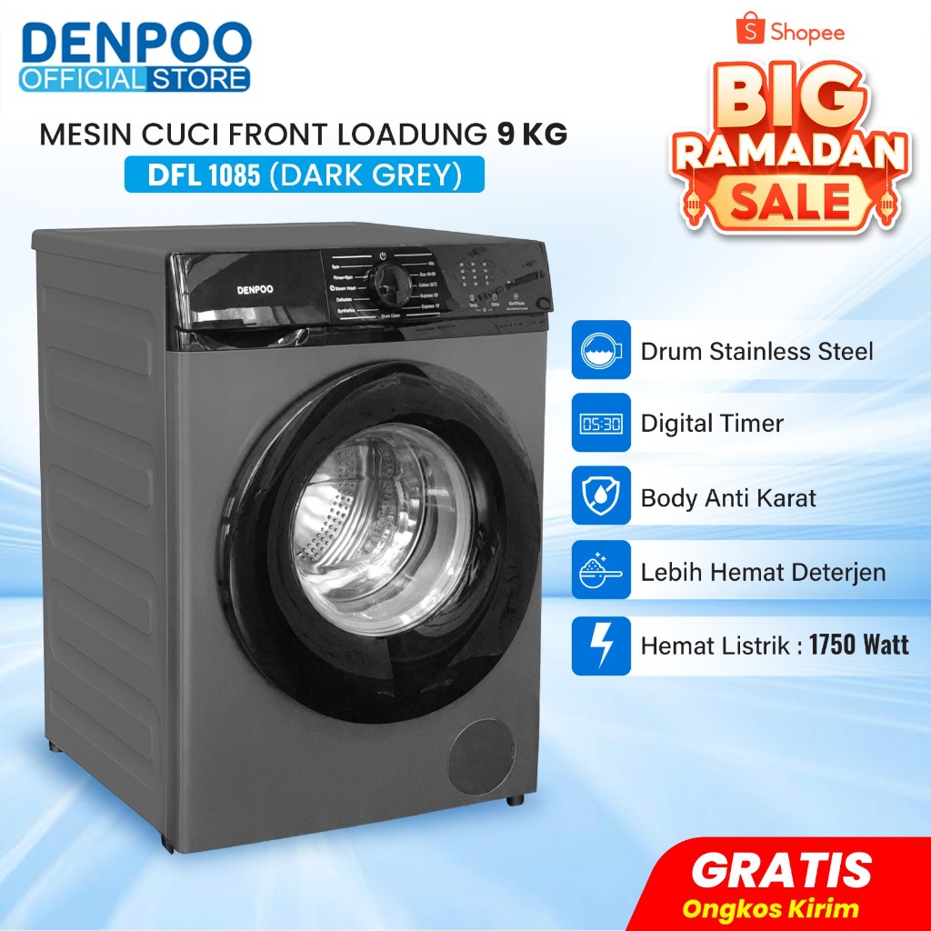 Denpoo Mesin Cuci Front Loading 1 Tabung DFL-1085 (9KG)