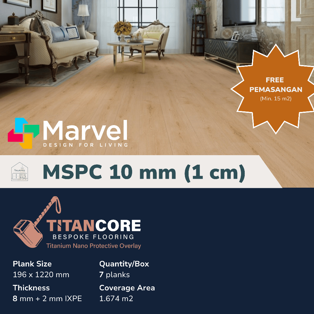 Lantai SPC 10 mm Titancore by MARVEL DANESON (Isi 1.674 m2)
