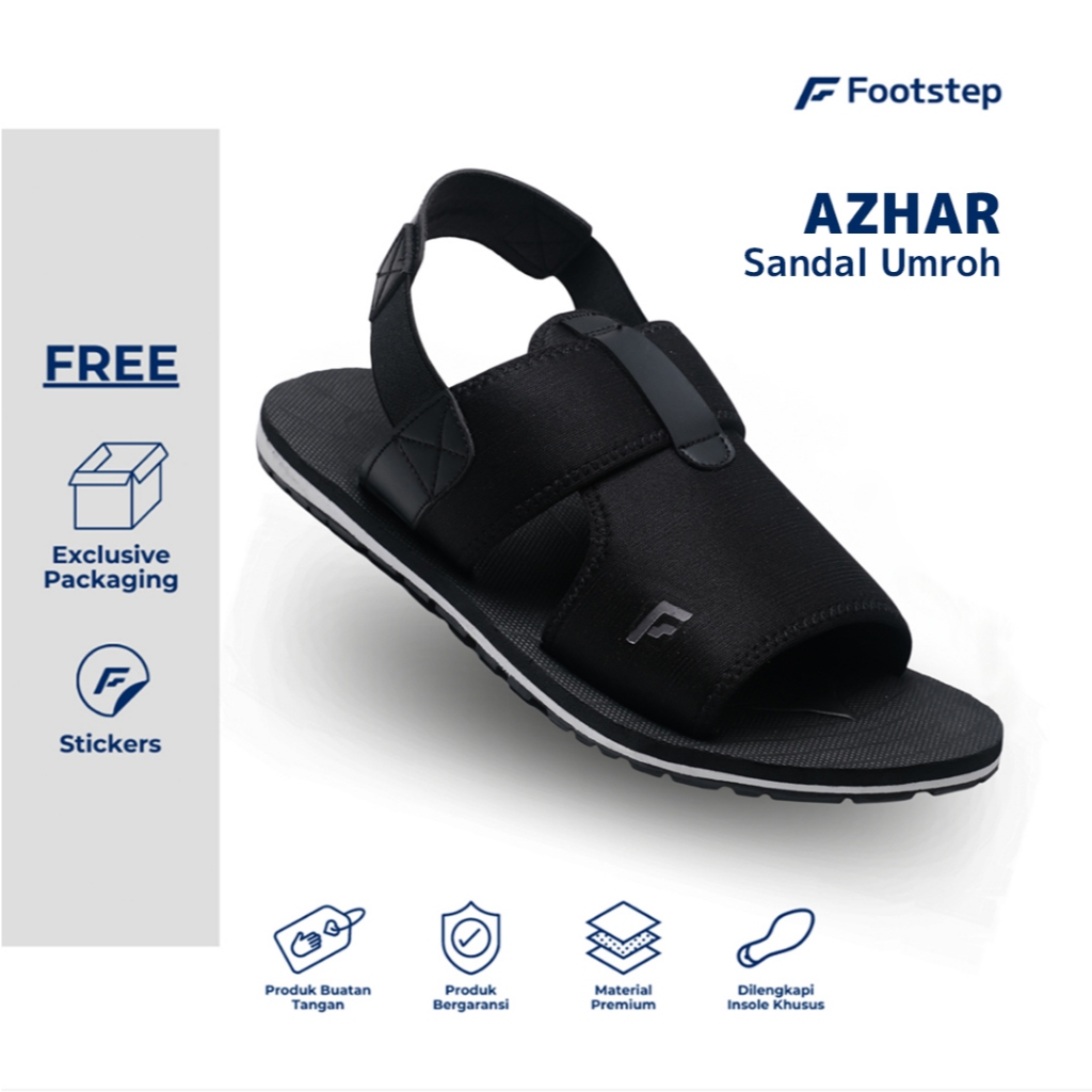 Footstep Footwear Sandal Pria Azhar - Black Sendal Lebaran Haji Umroh Umrah Safar Mudik Kasual Anti 