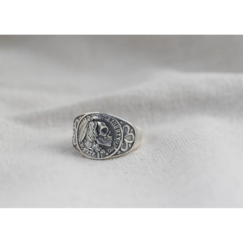 Cincin Tengkorak Koin Liberty (Ukuran Dapat Disesuaikan) Gaya Retro