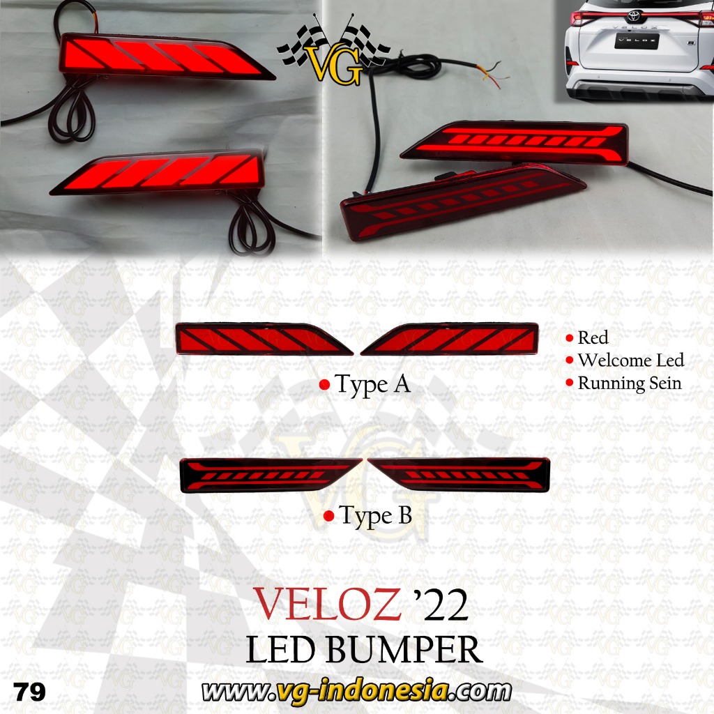 LED BUMPER AVANZA VELOZ 2022-2025 REFLECTOR LAMP RED VELOZ