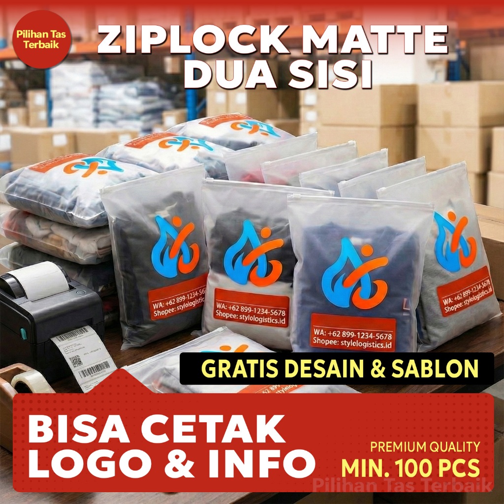 100pcs Kantong Ziplock Doff Berlubang – Custom Logo & Desain untuk Penyimpanan dan Packaging