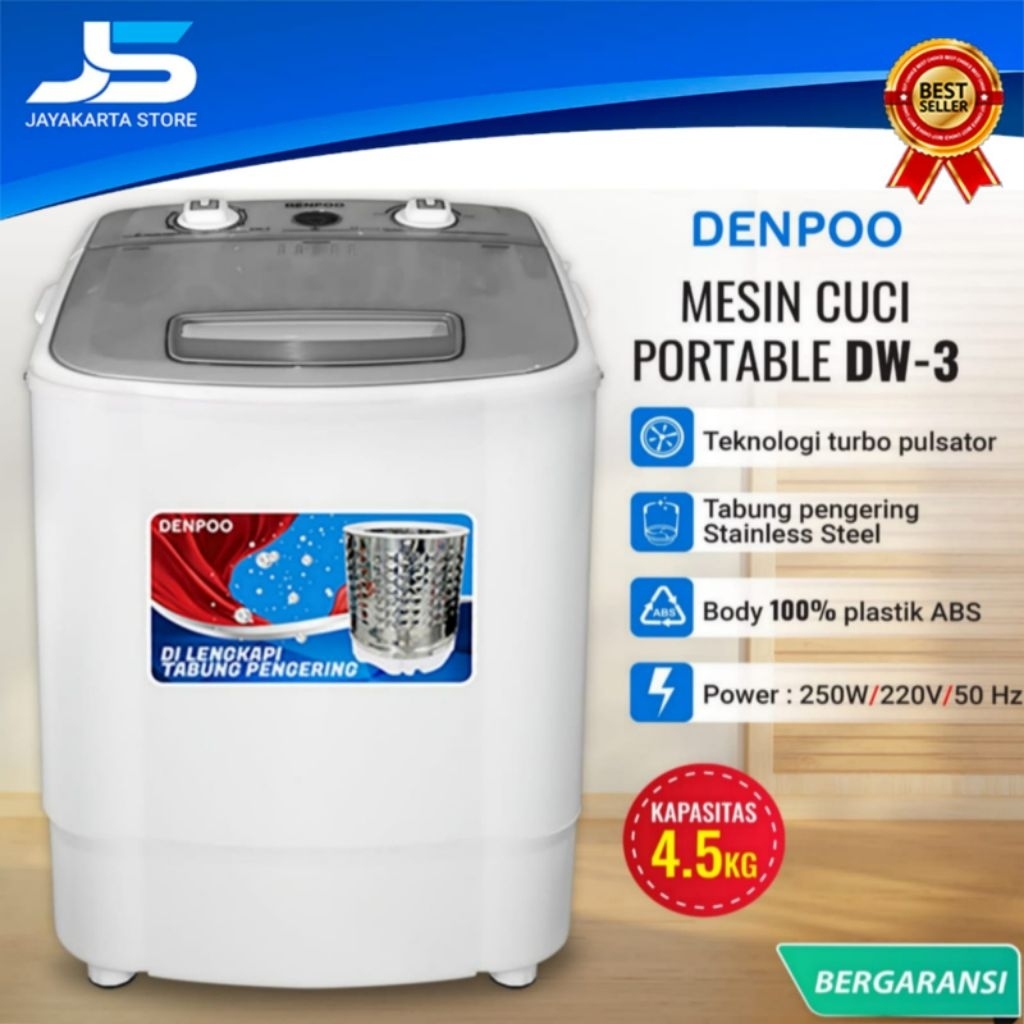 MESIN CUCI PORTABLE DENPOO MESIN CUCI MINI ( Bisa Cuci & Mengeringkan ) 4.5 KG DENPOO DW 3 DAN DW 5