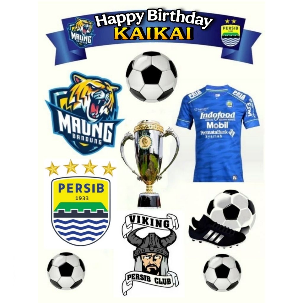 Topper Persib Bandung Custom Nama Hiasan Kue Happy Birthday Khitan