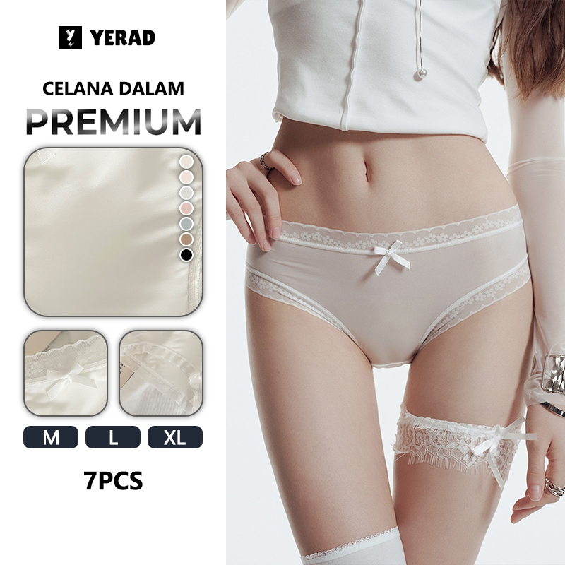YERAD Celana Dalam Wanita brukat Panties Wanita Celana polos Wanita Lembut Bernapas Ikatan 7PCS CD M