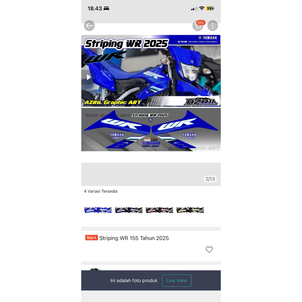 Decal/Striping  Original Yamaha WR155, Tahun 2025