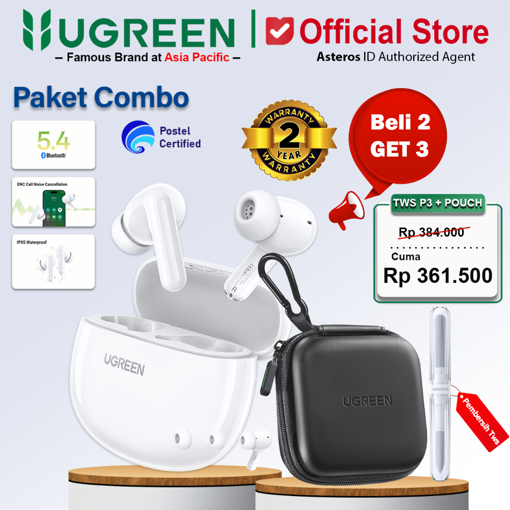 UGREEN Special Bundling TWS Wireless Bluetooth With Mini Pouch Waterproof