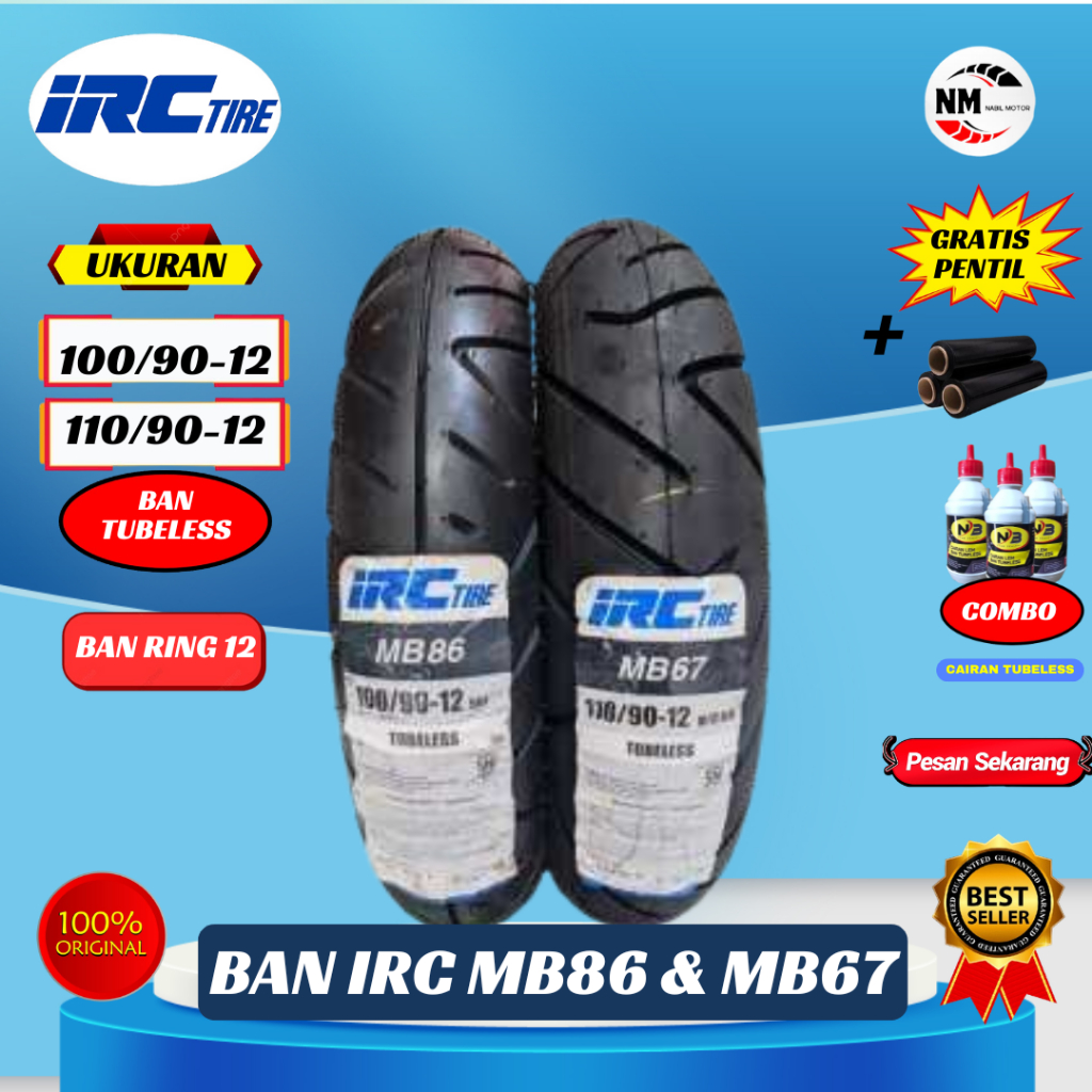 BAN LUAR SCOOPY DEPAN DAN BELAKANG 100/90-12 110/90-12 IRC TUBLESS || IRC BAN LUAR SCOOPY 100/90 -12