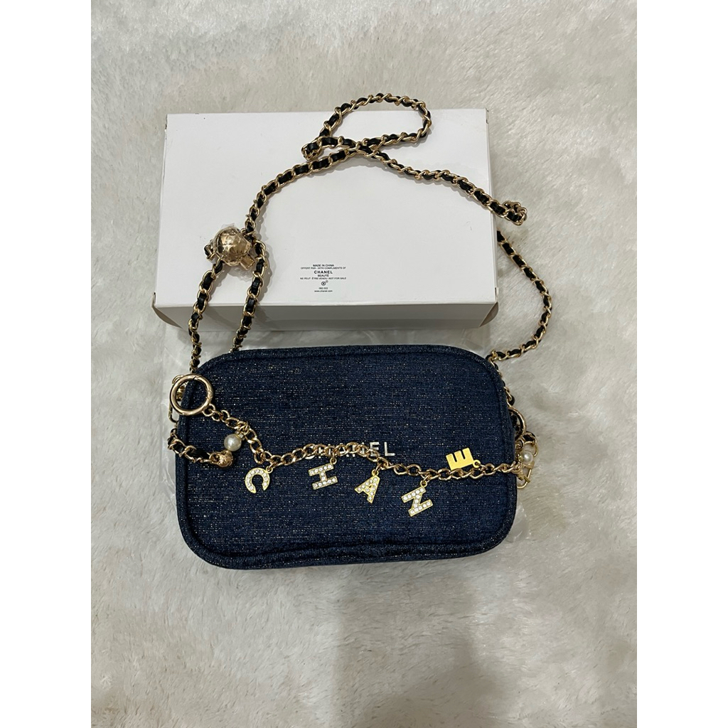 CH - Make Up Pouch / Tas Pesta Rantai Mewah Original Brand Dark Navy